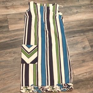 1960's Talento Multi Color Linen Shift Dress MED Very Nice.